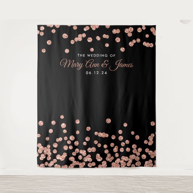 Wedding Backdrop Rose Gold Black Glitter Confetti Tapestry (Front)