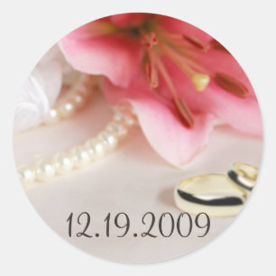 Wedding bands, lily & pearls classic round sticker