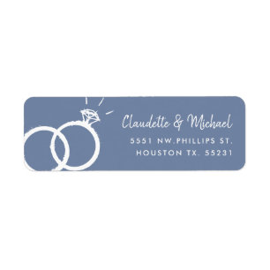Wedding Bands + Script   Pigeon Blue Return Address Label