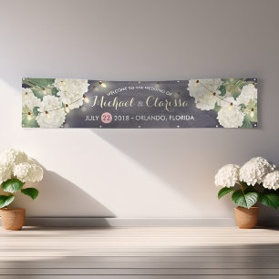 Wedding Banner Hydrangea Flowers String Light Blue