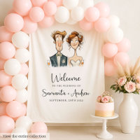 Wedding Banner Quirky Bride and Groom Watercolor
