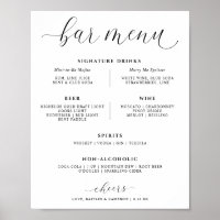Wedding Bar Drinks Menu Elegant Signature Drinks