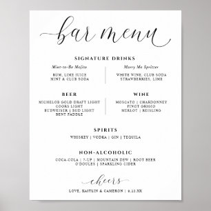 Wedding Bar Drinks Menu Elegant Signature Drinks Poster