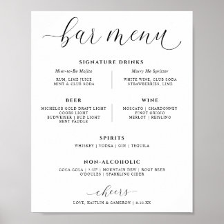 Wedding Bar Drinks Menu Elegant Signature Drinks Poster