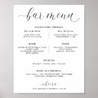 Wedding Bar Drinks Menu Elegant Signature Drinks