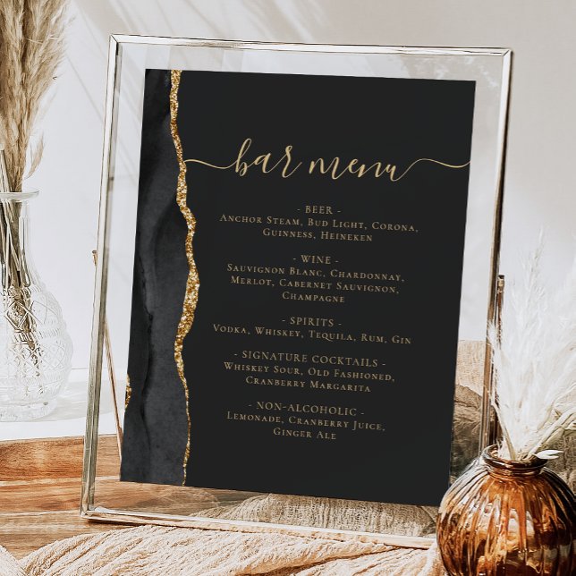 Wedding Bar Menu Black Gold Agate Dark Poster (Creator Uploaded)