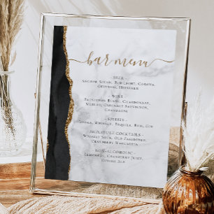 Wedding Bar Menu Black Gold Agate Marble Poster