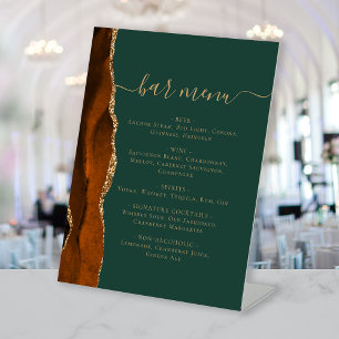 Wedding Bar Menu Burnt Orange Gold Agate Green Pedestal Sign