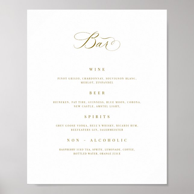 Wedding Bar Menu Drink Sign Reception Poster (Front)