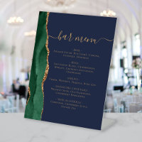 Wedding Bar Menu Emerald Green Agate Navy Blue