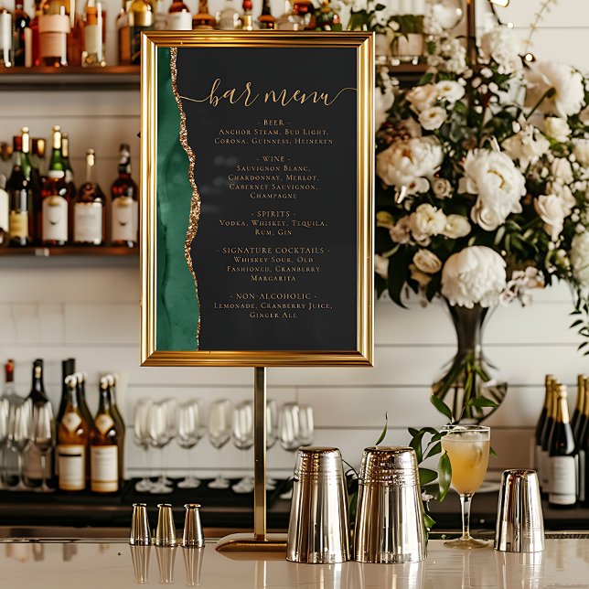 Wedding Bar Menu Emerald Green Gold Agate Dark Poster (Creator Uploaded)