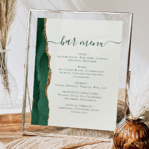 Wedding Bar Menu Emerald Green Gold Agate Ivory Poster