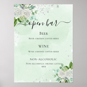 Wedding bar menu floral eucalyptus green poster