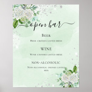 Wedding bar menu floral eucalyptus green poster