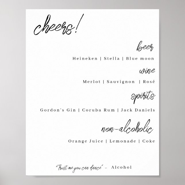Wedding bar menu - modern elegance (alternative) poster (Front)