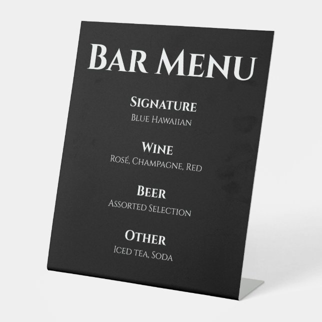 Wedding Bar Menu Pedestal Sign (Front)