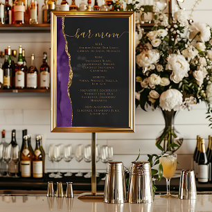 Wedding Bar Menu Purple Gold Agate Dark Poster