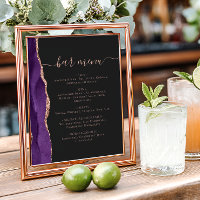 Wedding Bar Menu Purple Rose Gold Agate Dark