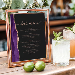 Wedding Bar Menu Purple Rose Gold Agate Dark Poster