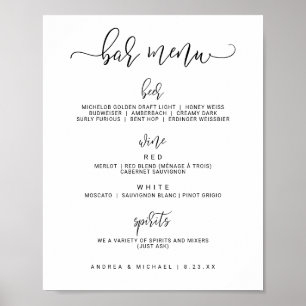 Wedding Bar Menu Sign - Bounce Calligraphy (Black)
