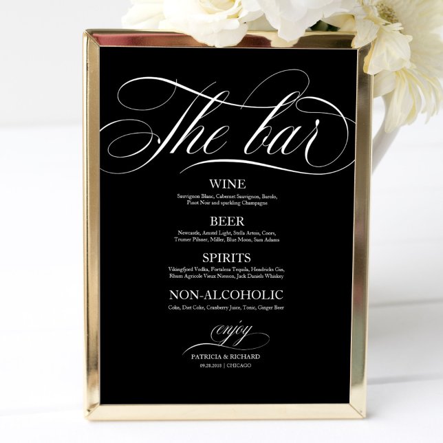 Wedding Bar Menu Sign Chic Black And White (Creator Uploaded)