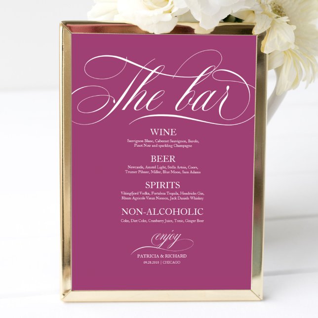 Wedding Bar Menu Sign Chic Pink Cassis (Creator Uploaded)