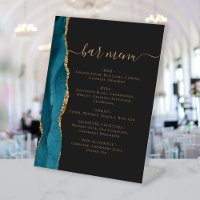 Wedding Bar Menu Teal Blue Gold Agate Dark