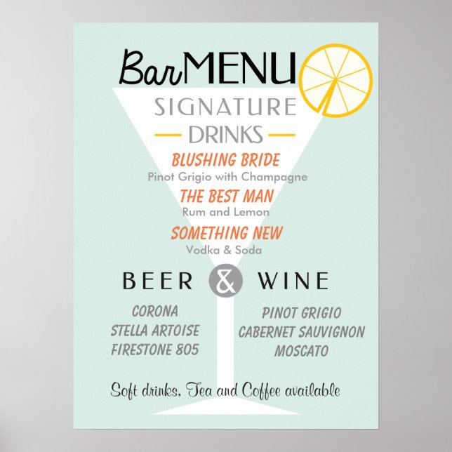 Wedding Bar sign, Cocktail signature, Drink. Poster (Front)