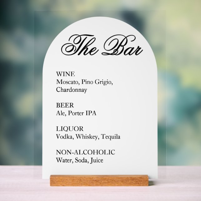 Wedding Bar Sign - Custom Arch Acrylic Display (Neutral)