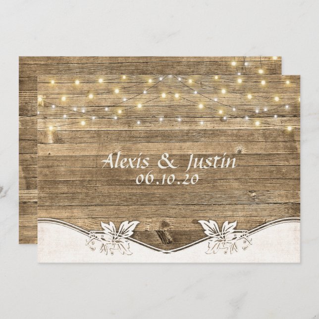 wedding barn wood and lights invitation (Front/Back)
