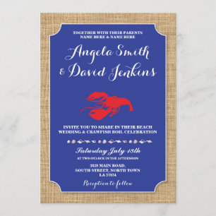 Wedding Beach Burlap Crawfish Boil Lobster Invite