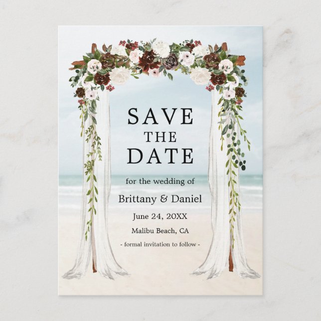 Wedding Beach Canopy Watercolor Boho Floral Announcement Postcard (Front)