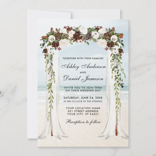 Wedding Beach Canopy Watercolor Boho Floral Invitation (Front)
