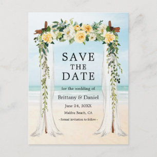 Wedding Beach Canopy Watercolor Yellow Floral Announcement Postcard