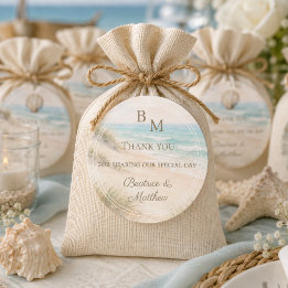 Wedding beach coastal thank you favour classic round sticker