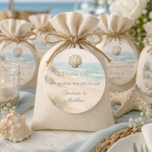 Wedding beach coastal thank you favours classic round sticker (Creator Uploaded)