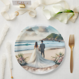 Wedding Beach Couple Paper Plate