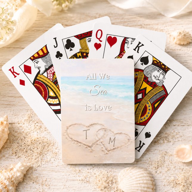 Wedding Beach Hearts Sand Monogrammed  Playing Cards (Creator Uploaded)