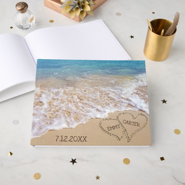 Wedding Beach Hearts With Names Guest Book (Front Open)