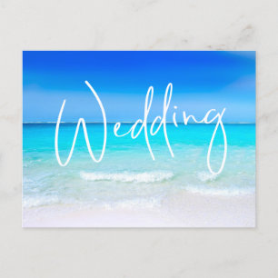 Wedding Beach Ocean Blue Sand Modern Destination Invitation Postcard