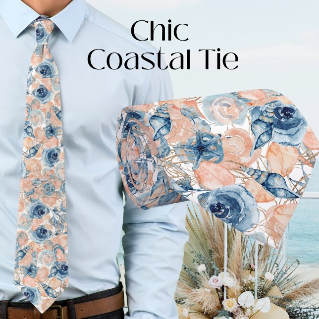  Wedding Beach Shell Floral Blue Blush White Tie (Creator Uploaded)
