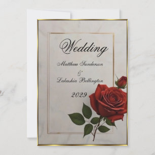 Wedding Beautiful Red Rose flower gold Invitation