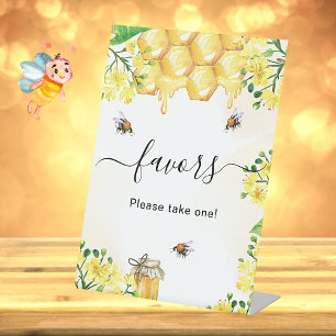 Wedding bee yellow florals honey favours pedestal sign