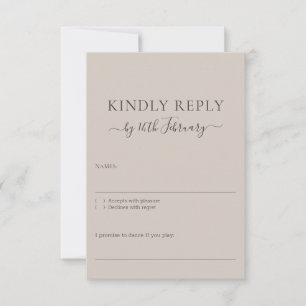 Wedding Beige Signature Soft Kindly Reply RSVP Card