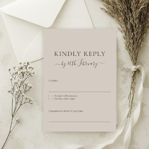 Wedding Beige Signature Soft Kindly Reply RSVP Card