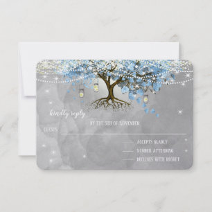 Wedding Bell Blue Heart Leaf Tree RSVP