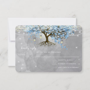 Wedding Bell Blue Heart Leaf Tree RSVP
