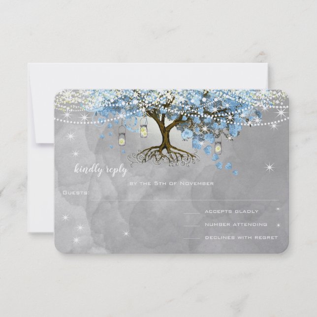 Wedding Bell Blue Heart Leaf Tree RSVP (Front)