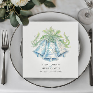 Wedding bells and green foliage watercolor napkin