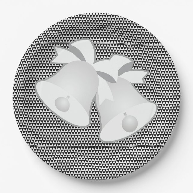 Wedding Bells Blk White Geo Paper Plate (Front)